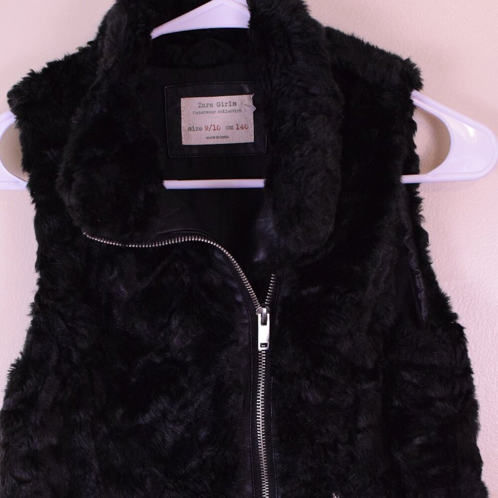 Zara Girls Black Fur Zipper Vest Y2K Winter Fall Warm Cozy Outerwear Grunge 9/10 - Picture 2 of 8